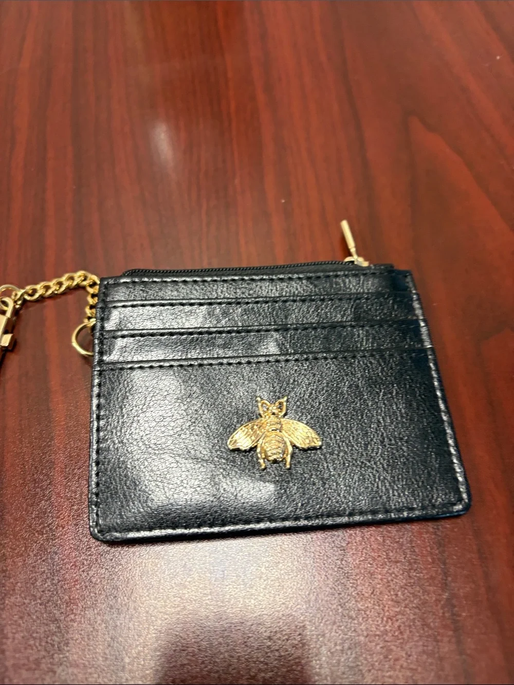 Black PU Leather Card Holder with Gold Bee Accent - Unbranded
